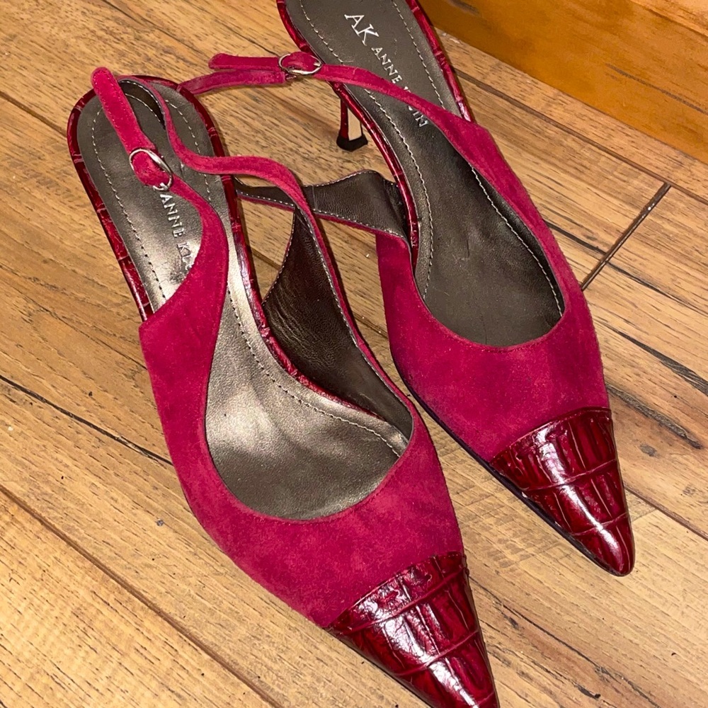 ANNE KLEIN Designer Red Suede sling backs